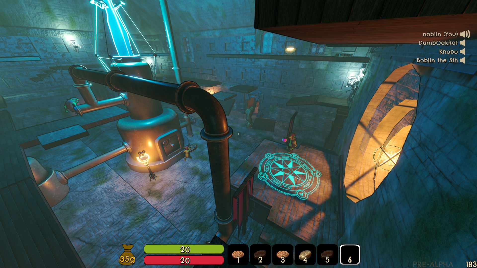 Goblins in a machine goal room where machine parts must be installed to spawn the escape portal
