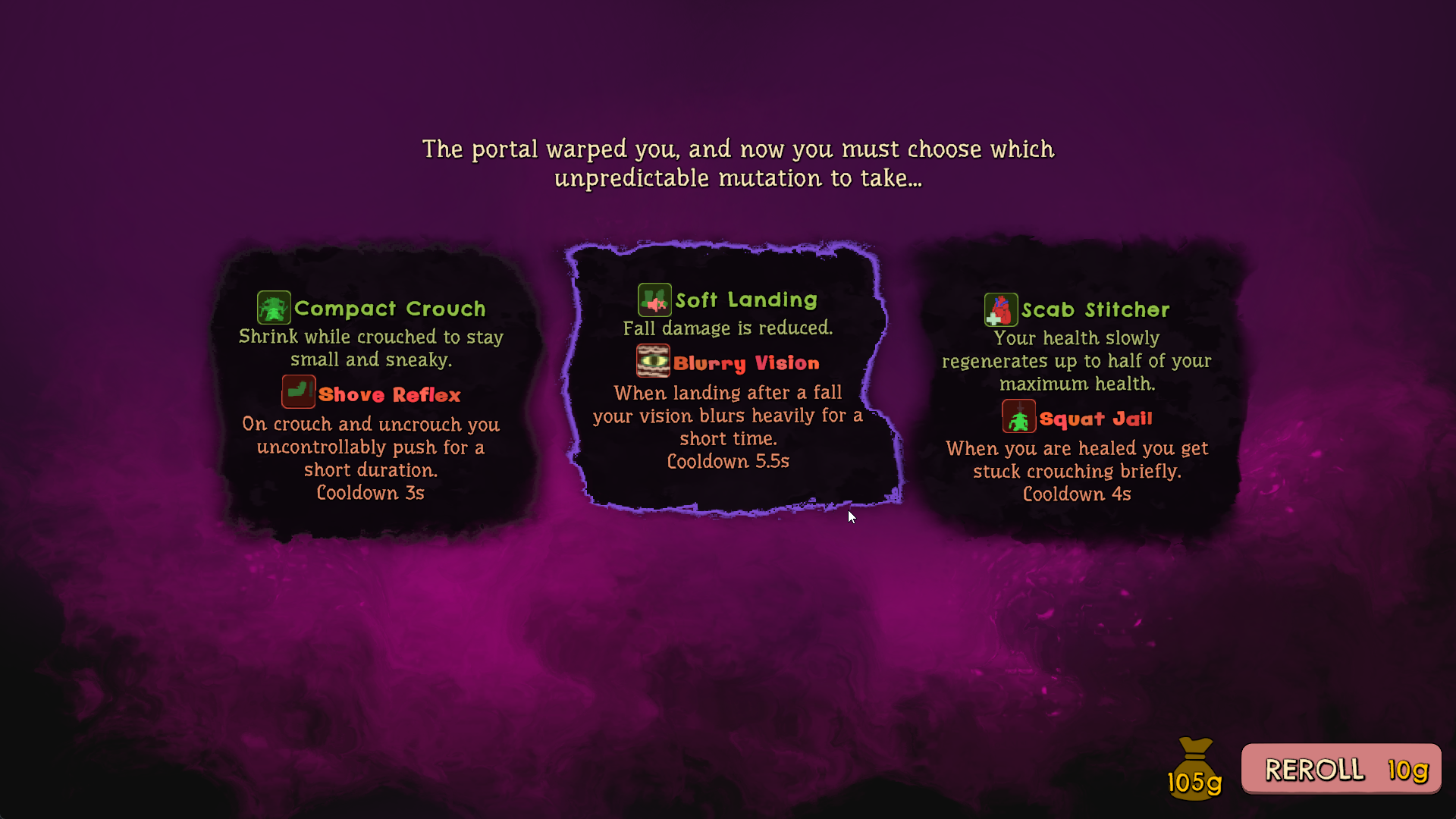 Gobstruck mutation selection screen with three mutation choices